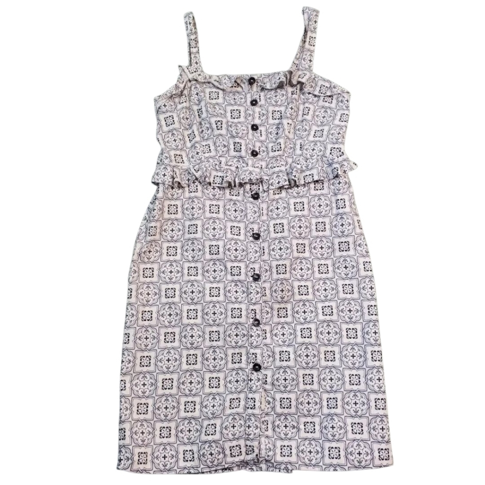 Ann Taylor Button Front Patterned Ruffle-Detail‎ Sundress Size: 14